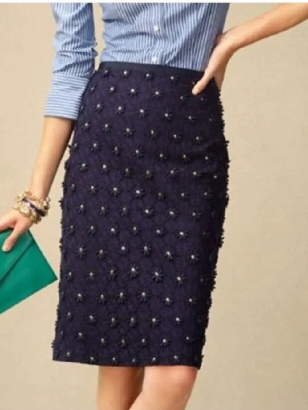 NWOT Talbots Eyelet Lace Cotton Floral Pencil Skirt Size 2